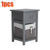 Grey Shabby Chic Bedside Unit Tables Drawers Cabinet + Wicker Storage Wooden UK