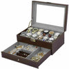 Mens 6-24 Grid Slots Watch Box Leather Display Glass Top Jewelry Storage Case UK