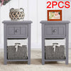 Grey Shabby Chic Bedside Unit Tables Drawers Cabinet + Wicker Storage Wooden UK