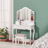 Wooden Dressing Table w/4 Mirror Stool Vanity Makeup Desk Stool Set White/Black