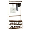 Industrial Hall Tree Hat and Coat Stand Hallway Wooden Shoe Rack Bench & Hooks