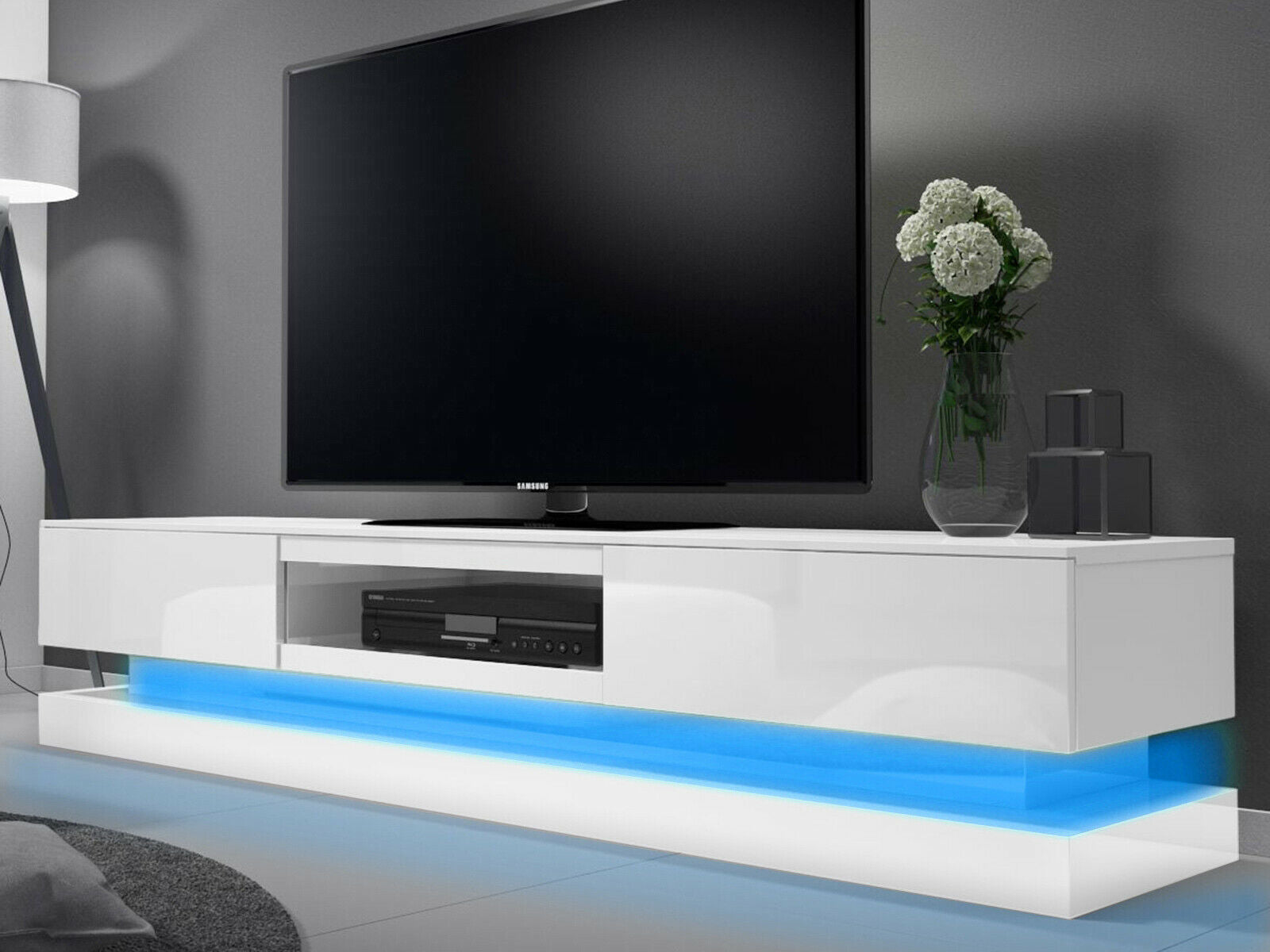 Modern TV Unit Cabinet High Gloss Doors With LED Light TV Stand Sideboard Drawer