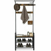 Coat Stand Hallway Shoe Rack Hanger Shelf Footwear Storage Vintage Wooden Black