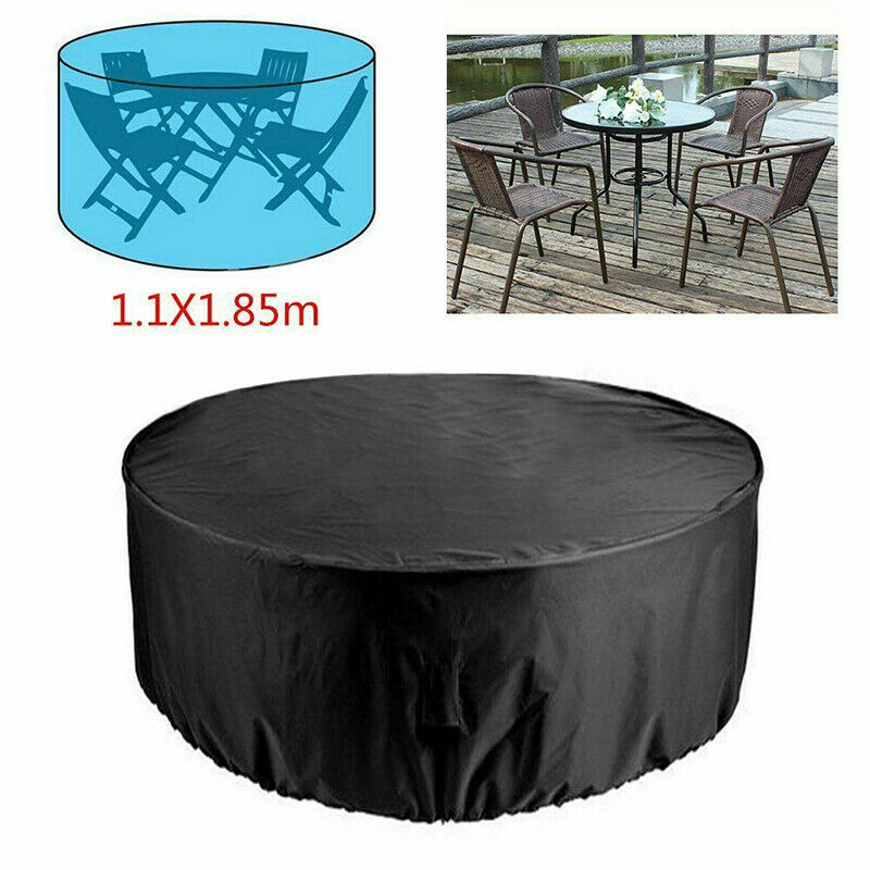 LARGE ROUND WATERPROOF GARDEN PATIO TABLE CHAIR SET FURNITURE RATTAN COVER UK