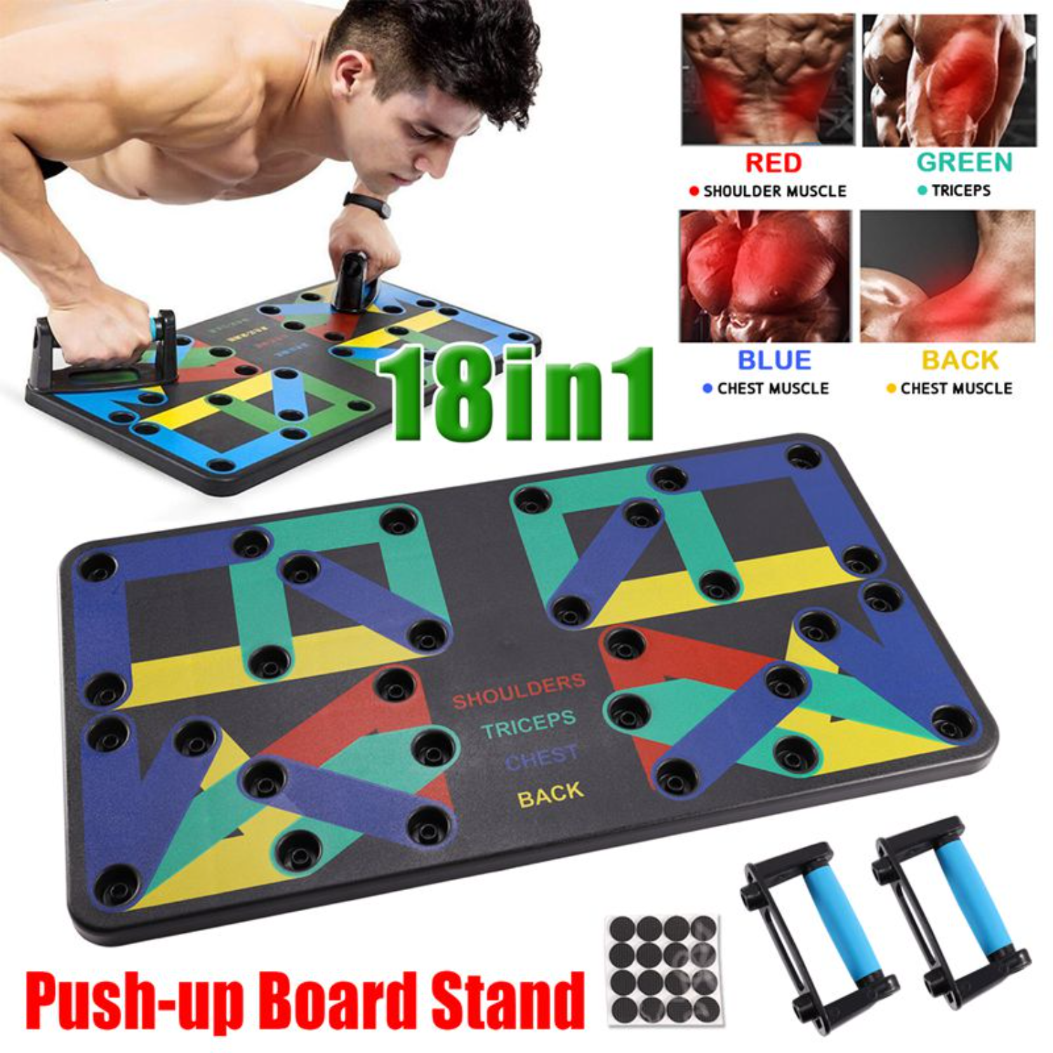 9/18 Women Men Push Up Board Stand Handles Chest Press Gym Fitness Exercise