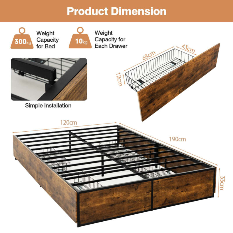Double Metal Bed Frame Platform Mattress Foundation Slat Support Bedstead Base