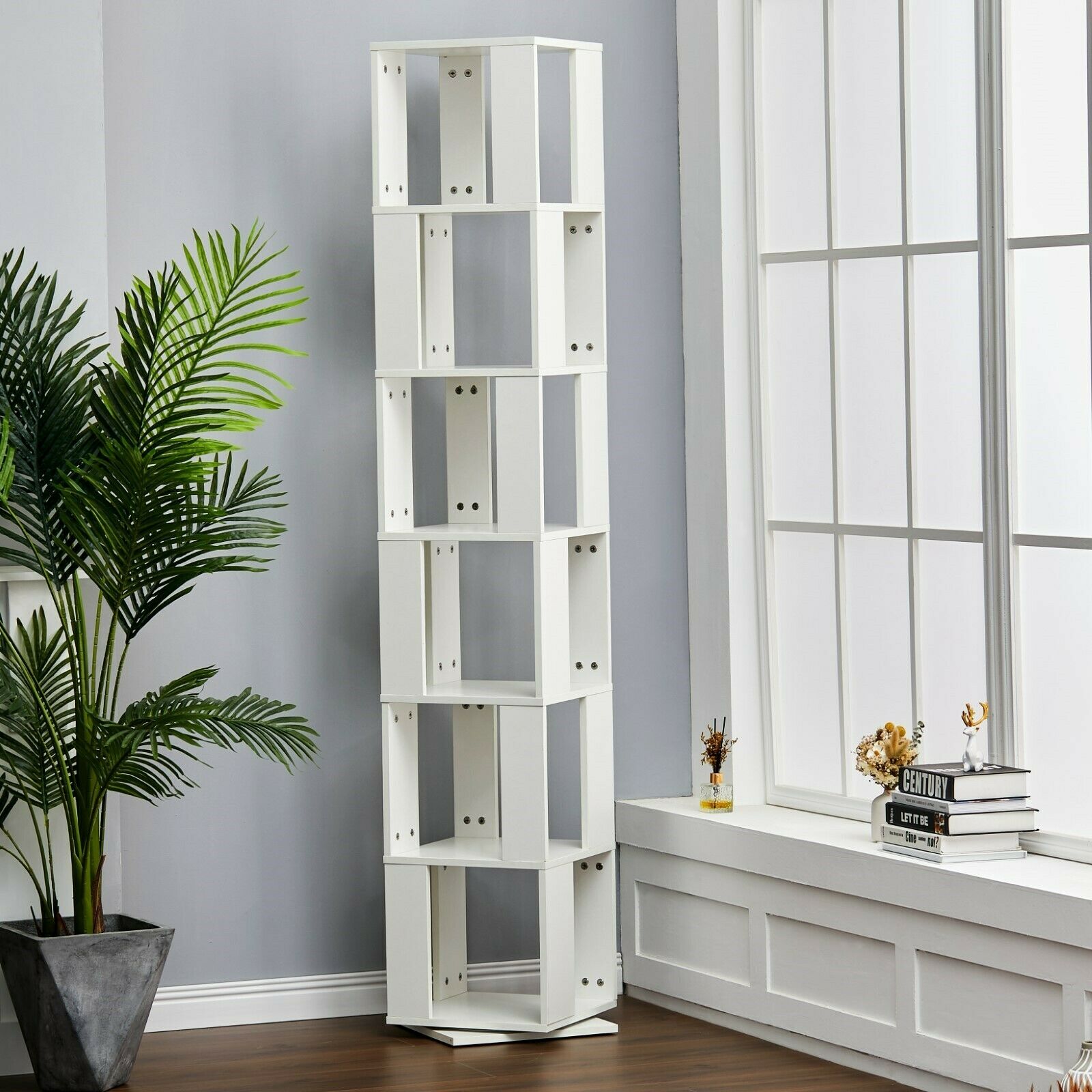 Fun Memories 5-Tier Corner Shelf - 70" Tall Grey Storage Shelf For Living Room, Bathroom, Or Office