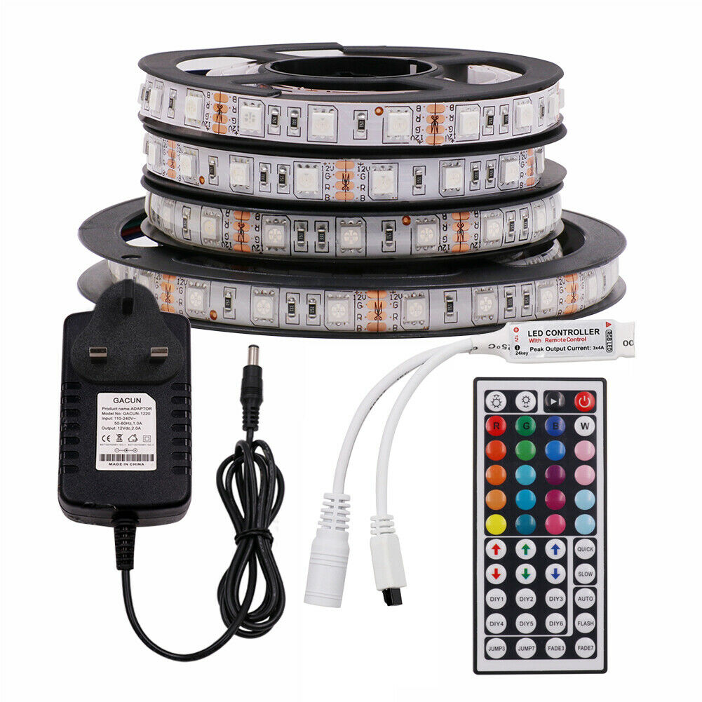 12V 1-5M LED Strip Lights 5050 RGB Color Changing Tape Cabinet Kitchen Lighting