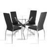 X Chrome Glass Dining Table+2/4 Slope Chairs Faux Leather Metal Legs Living Room