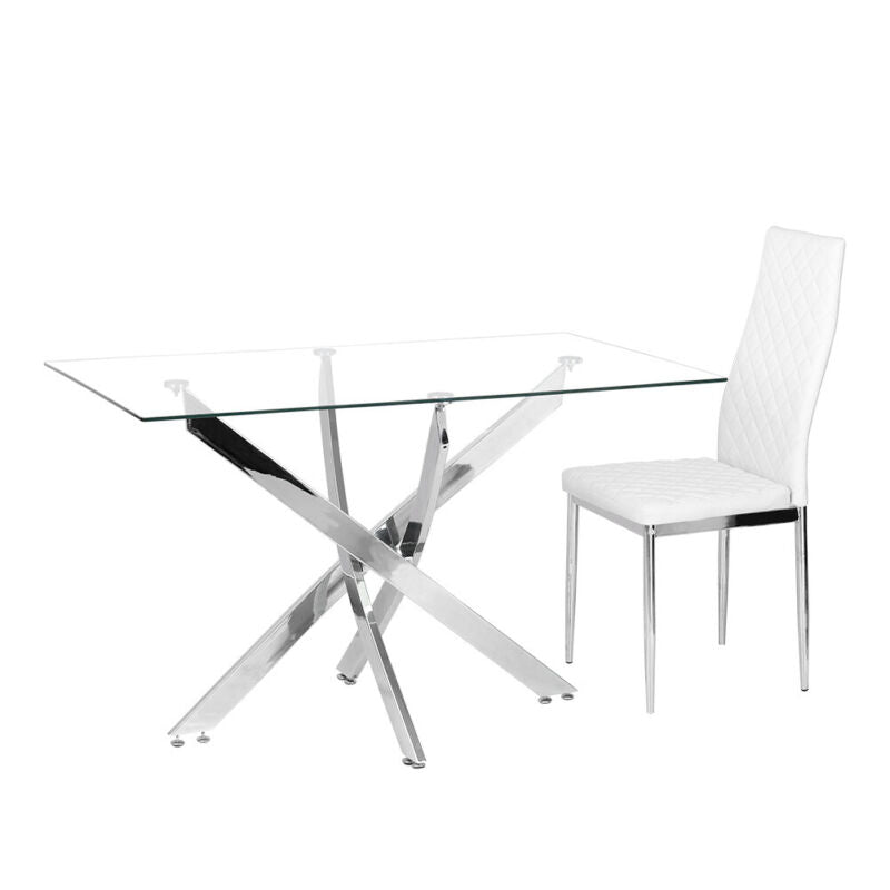 Dining Table and 2/4/6 Chairs Set Tempered Glass PVC Leather Rectangle White NEW