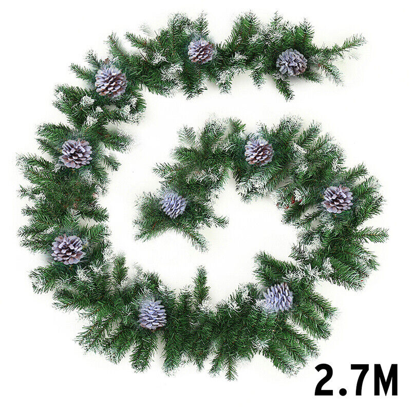 9ft Thick Christmas Garland XMAS Decorative Pre-Lit LED Lights Door Shop Wreath