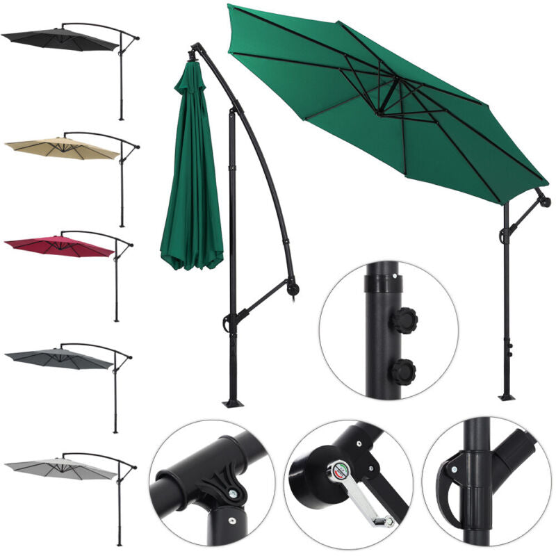 GARDEN PARASOL OUTDOOR HANGING SUN SHADE CANTILEVER BANANA UMBRELLA WITH BASE 3m