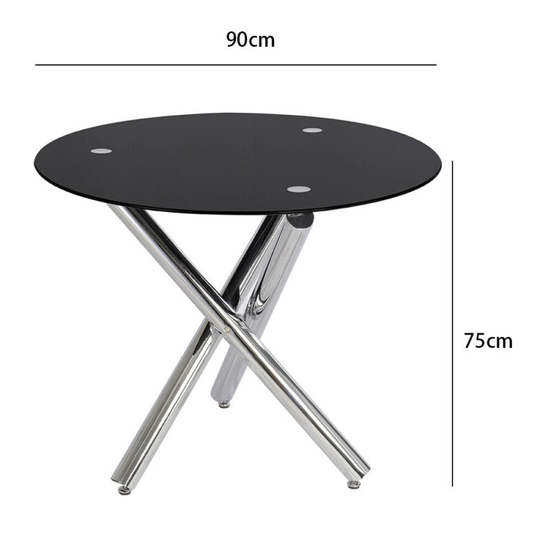 ROUND DINING TABLE-Clear Tempered Glass Top/Chrome X Legs Kitchen Dinning RoomUK