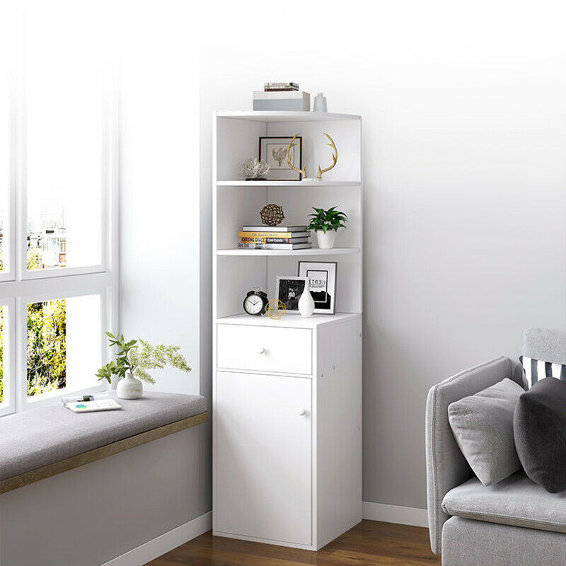 Storage Cabinet Cupboard Unit Bookcase Bookshelf 3 Shelf Display Drawer Door UK