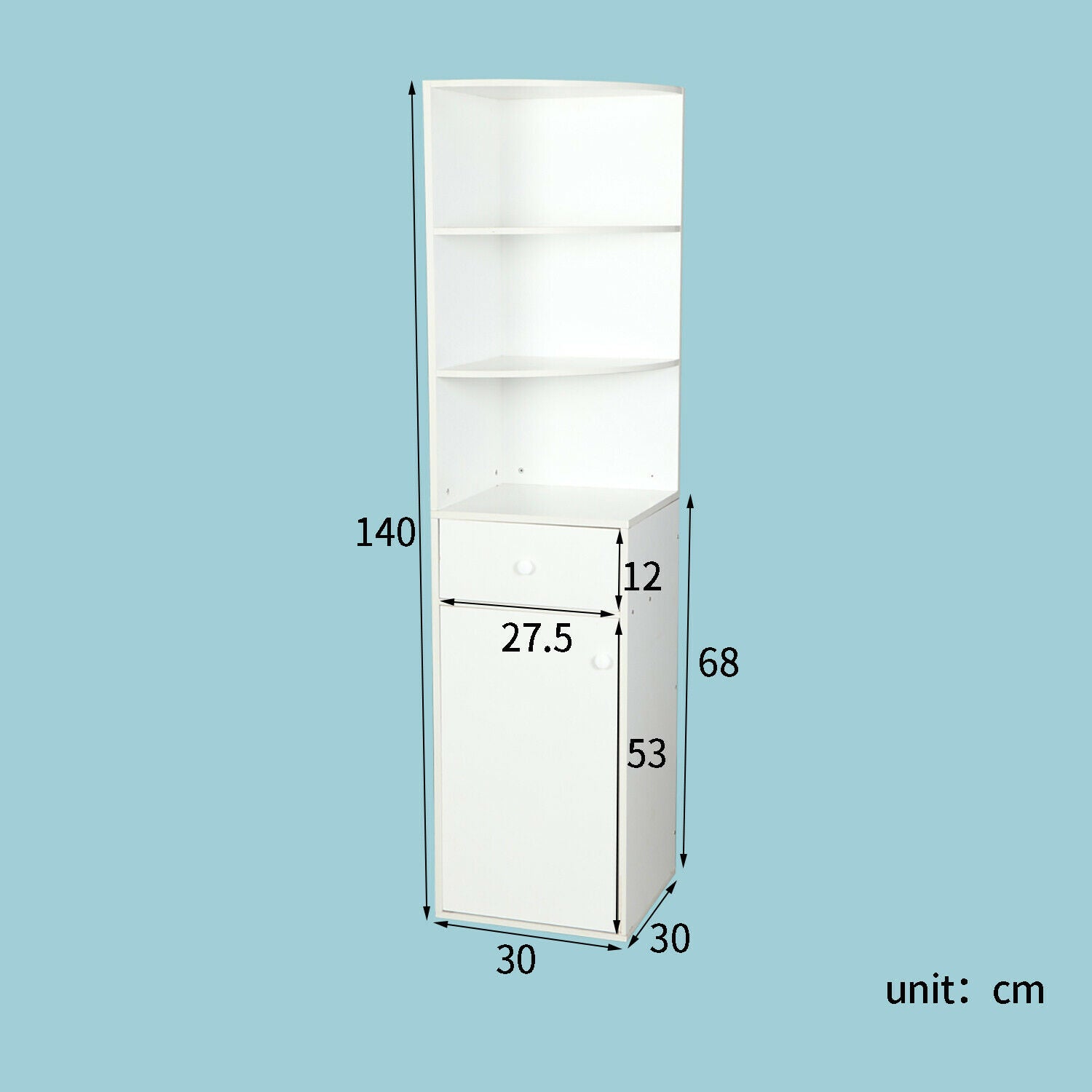 Corner Home Storage Cabinet Display Bookcase Bookshelf w/ Drawers Shelving White