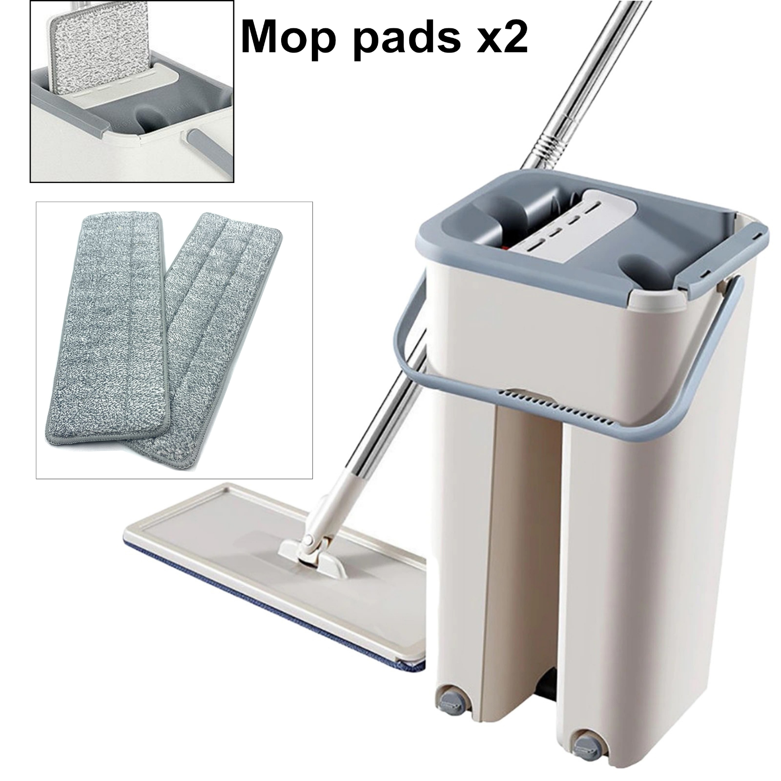 360° Flat Squeeze Microfiber Mop & Bucket Set Home Tiles Cleaning Floor Cleaner