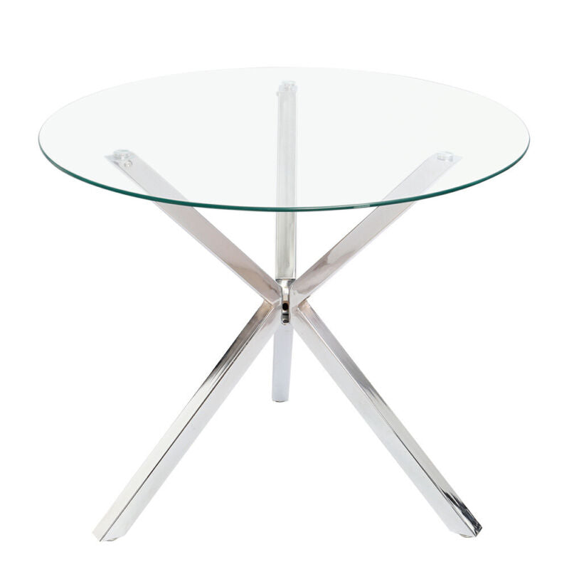ROUND DINING TABLE-Clear Tempered Glass Top/Chrome X Legs Kitchen Dinning RoomUK