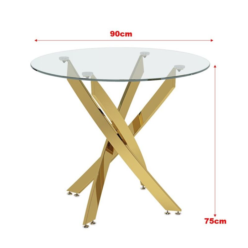 ROUND DINING TABLE-Clear Tempered Glass Top/Chrome X Legs Kitchen Dinning RoomUK