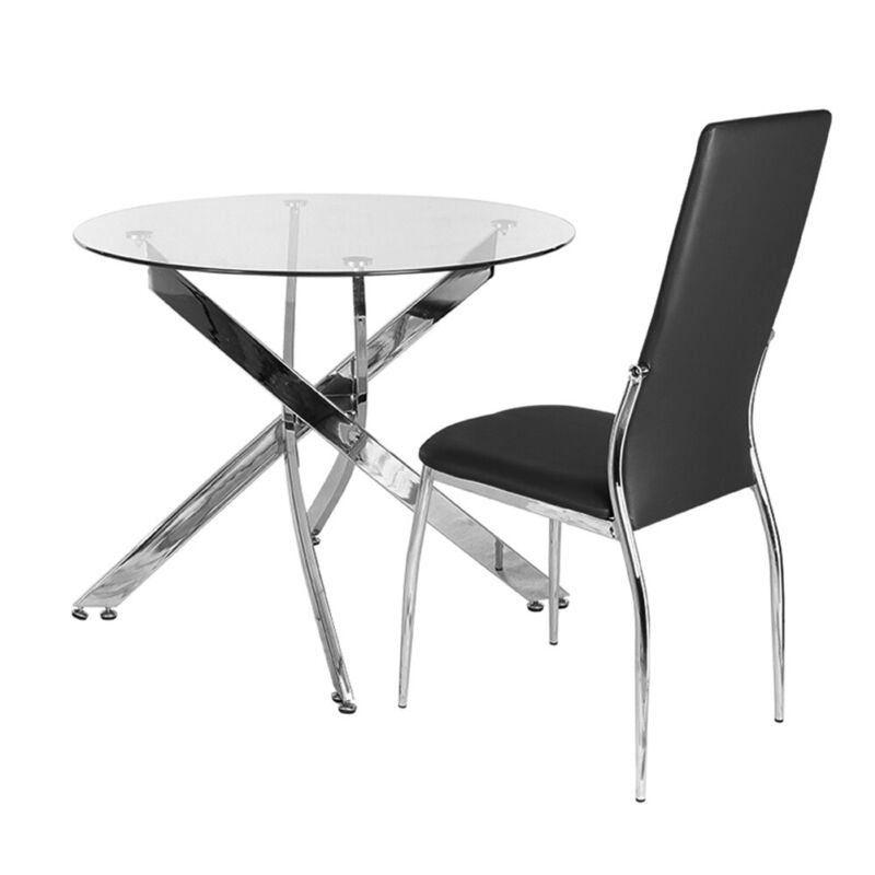 ROUND DINING TABLE-Clear Tempered Glass Top/Chrome X Legs Kitchen Dinning RoomUK