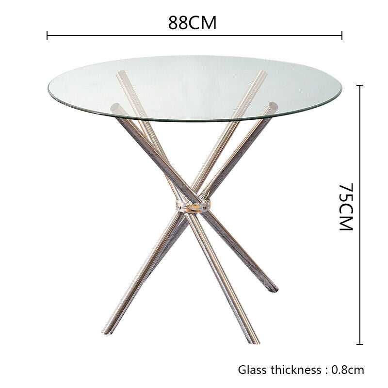 ROUND DINING TABLE-Clear Tempered Glass Top/Chrome X Legs Kitchen Dinning RoomUK