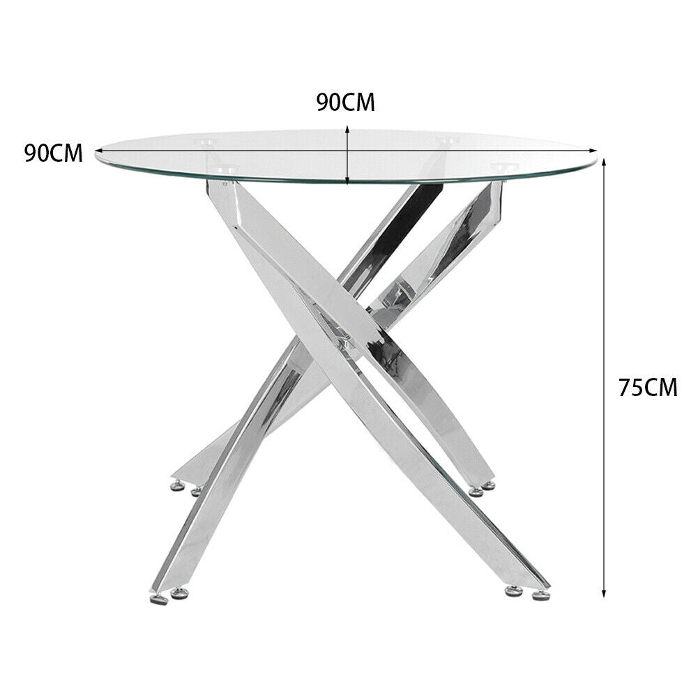 X Chrome Glass Dining Table+2/4 Slope Chairs Faux Leather Metal Legs Living Room