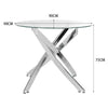 X Chrome Glass Dining Table+2/4 Slope Chairs Faux Leather Metal Legs Living Room