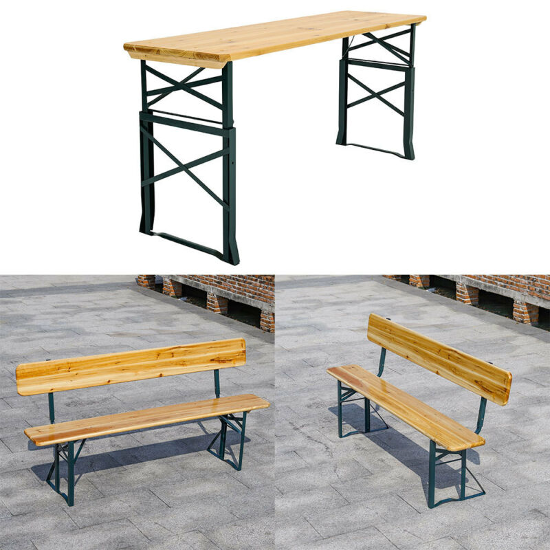 Folding Table & 2 Benches Set Trestle Camping Party Picnic BBQ Garden In/Outdoor
