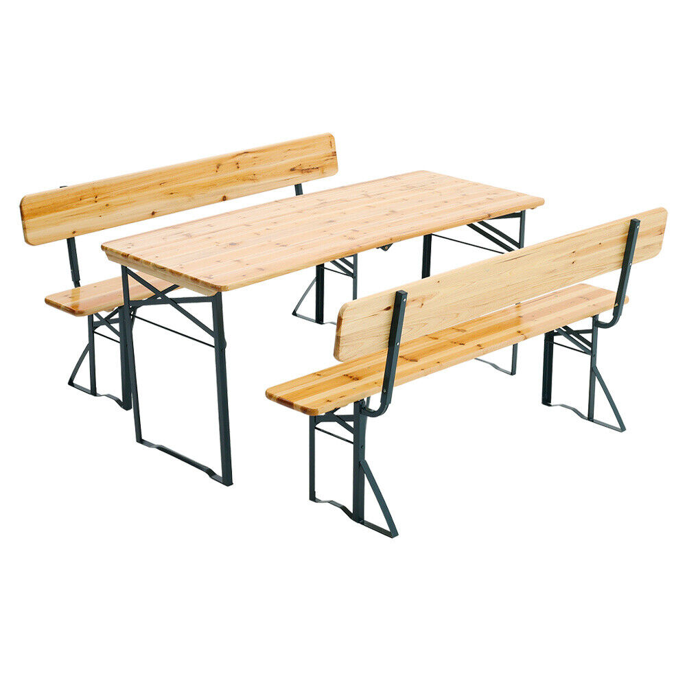 Garden Table & Bench Set Outdoor Dining Wooden Folding Trestle Patio Beer Party
