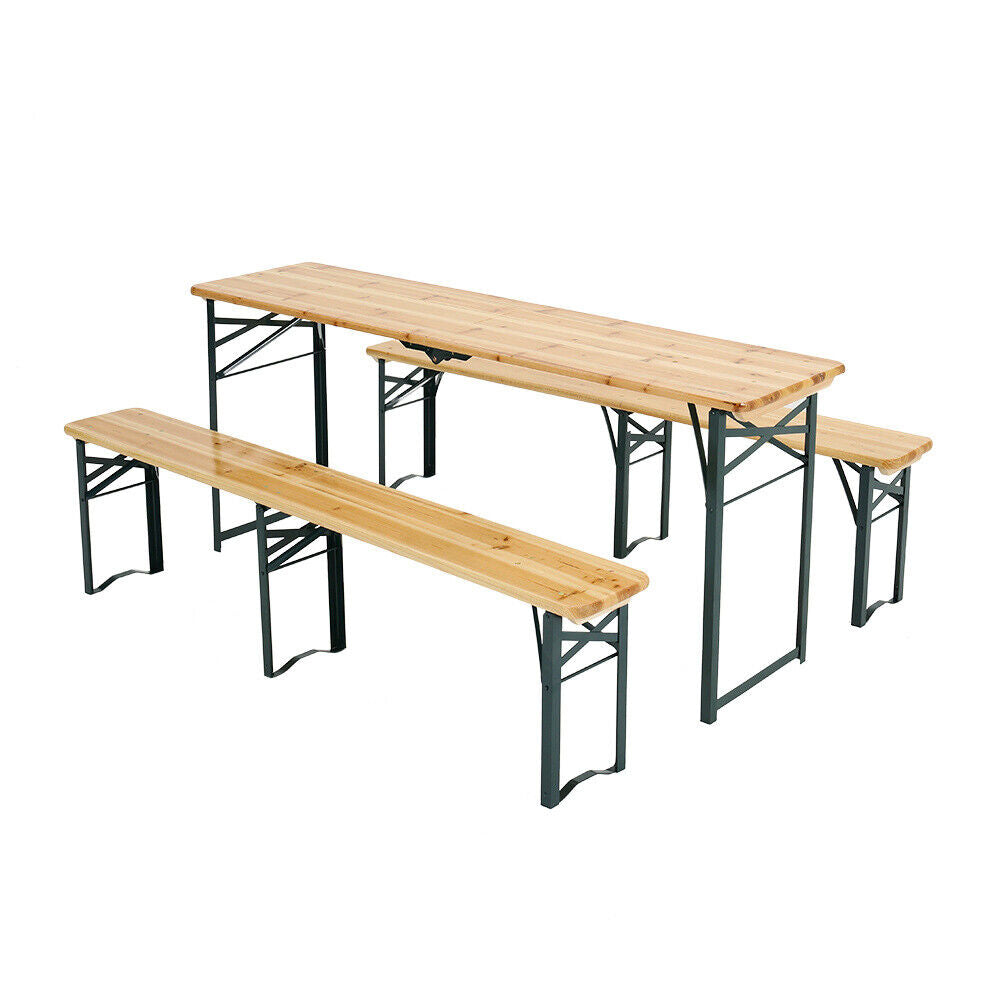 Garden Folding Beer Party Table Bench Outdoor Dining Wooden Furniture 4 Seater