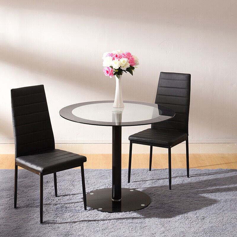 2/4x Faux Leather Dining Chairs Round Tempered Glass Dining Table DiningRoom Set