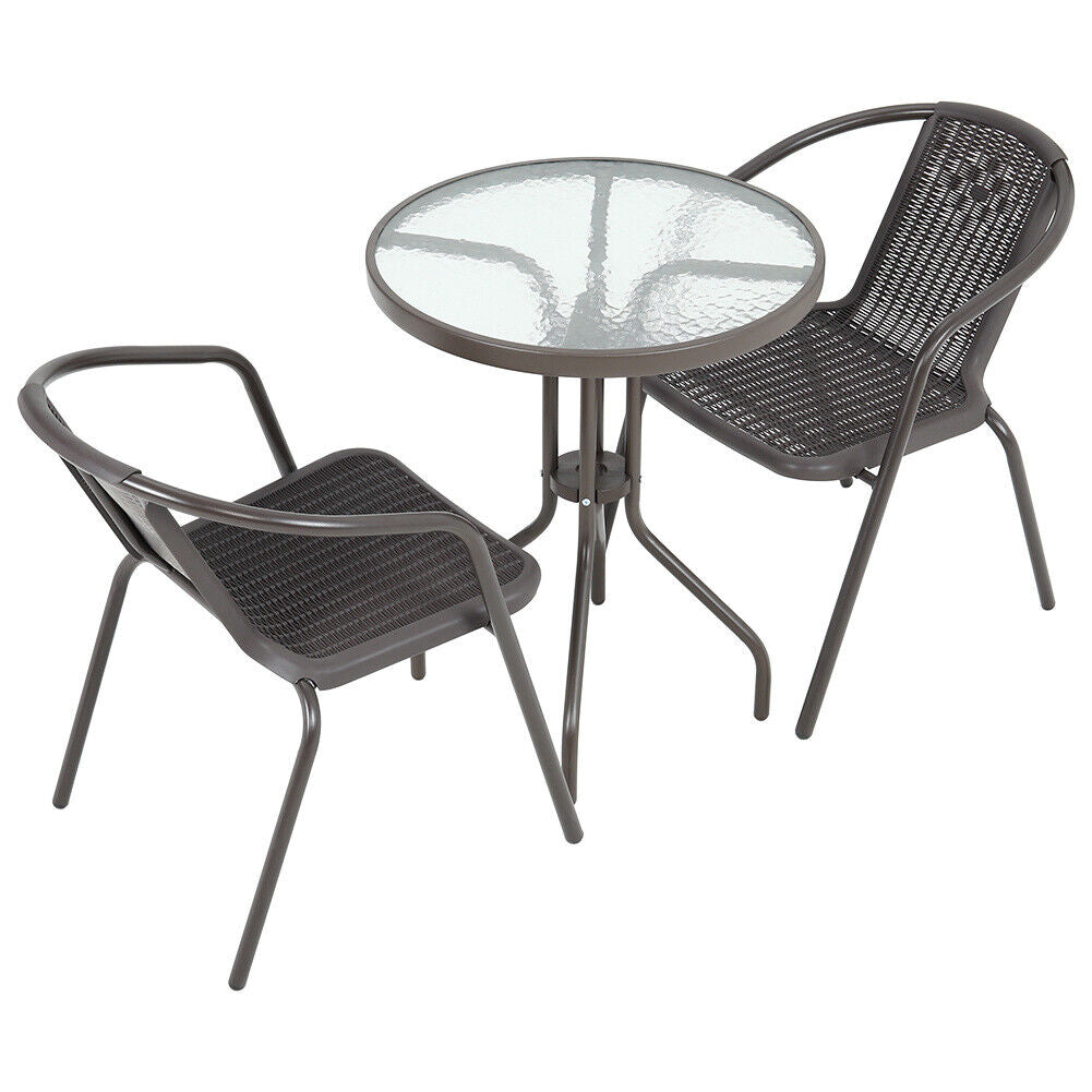 Brown Wicker Bistro Set Table and Chairs Indoor Outdoor Patio Garden Furniture