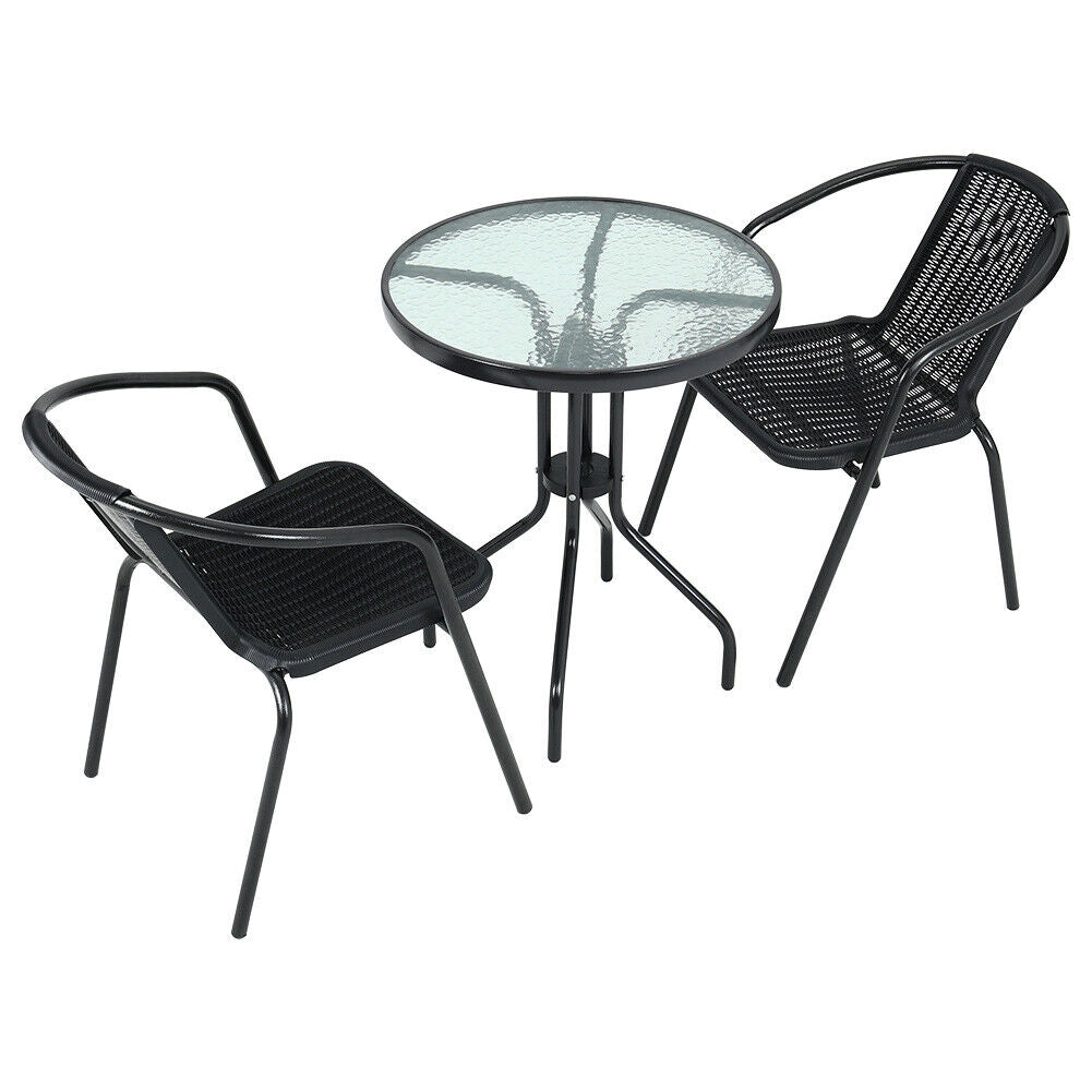 Black Wicker Bistro Set Table Chair Patio Garden In/Outdoor Furniture Diner Home