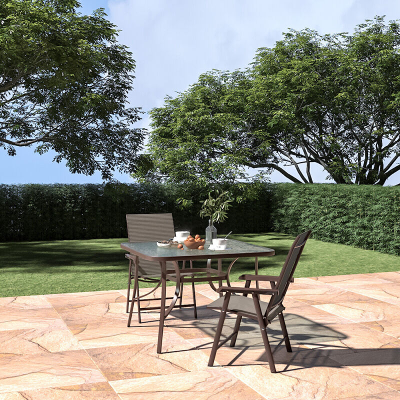 2/4/6 Seater Outdoor Garden Patio Brown Furniture Set Glass Table+Folding Chairs