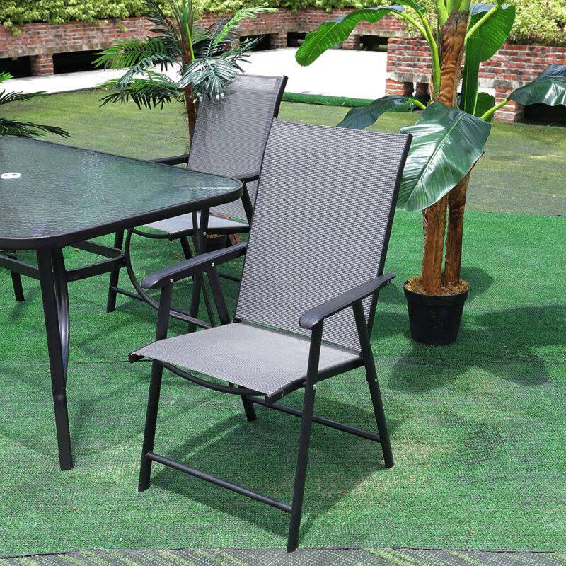 2/4/6 Seaters Patio Furniture Set Metal Indoor Outdoor Garden Table Chairs Black