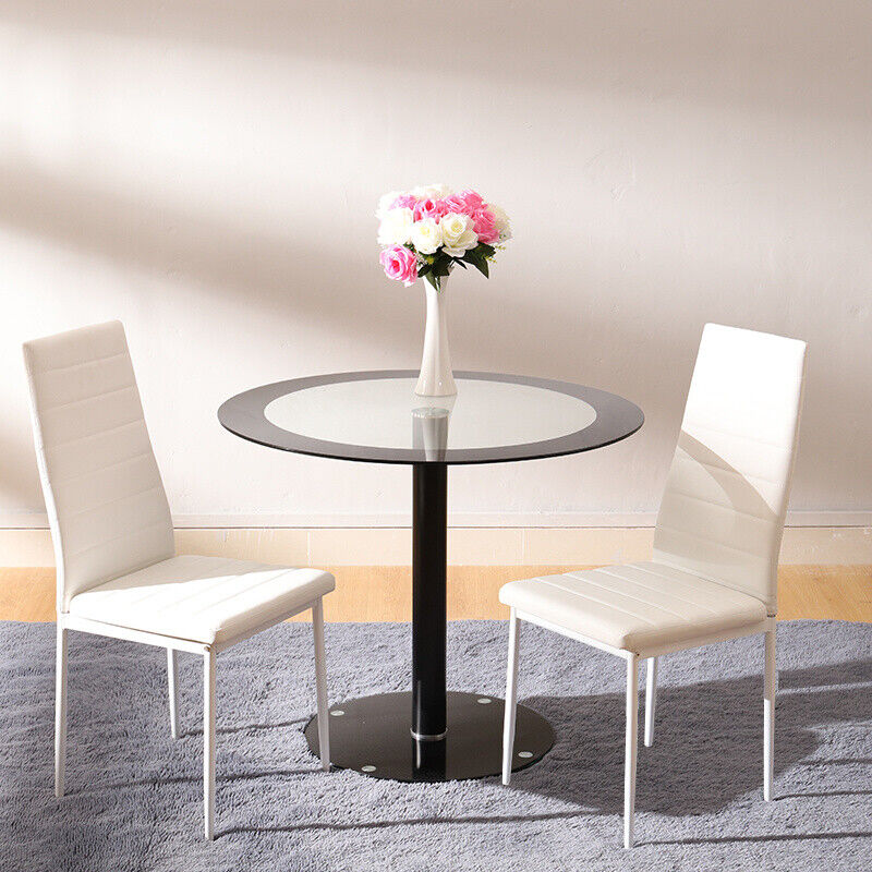 2/4x Faux Leather Dining Chairs Round Tempered Glass Dining Table DiningRoom Set