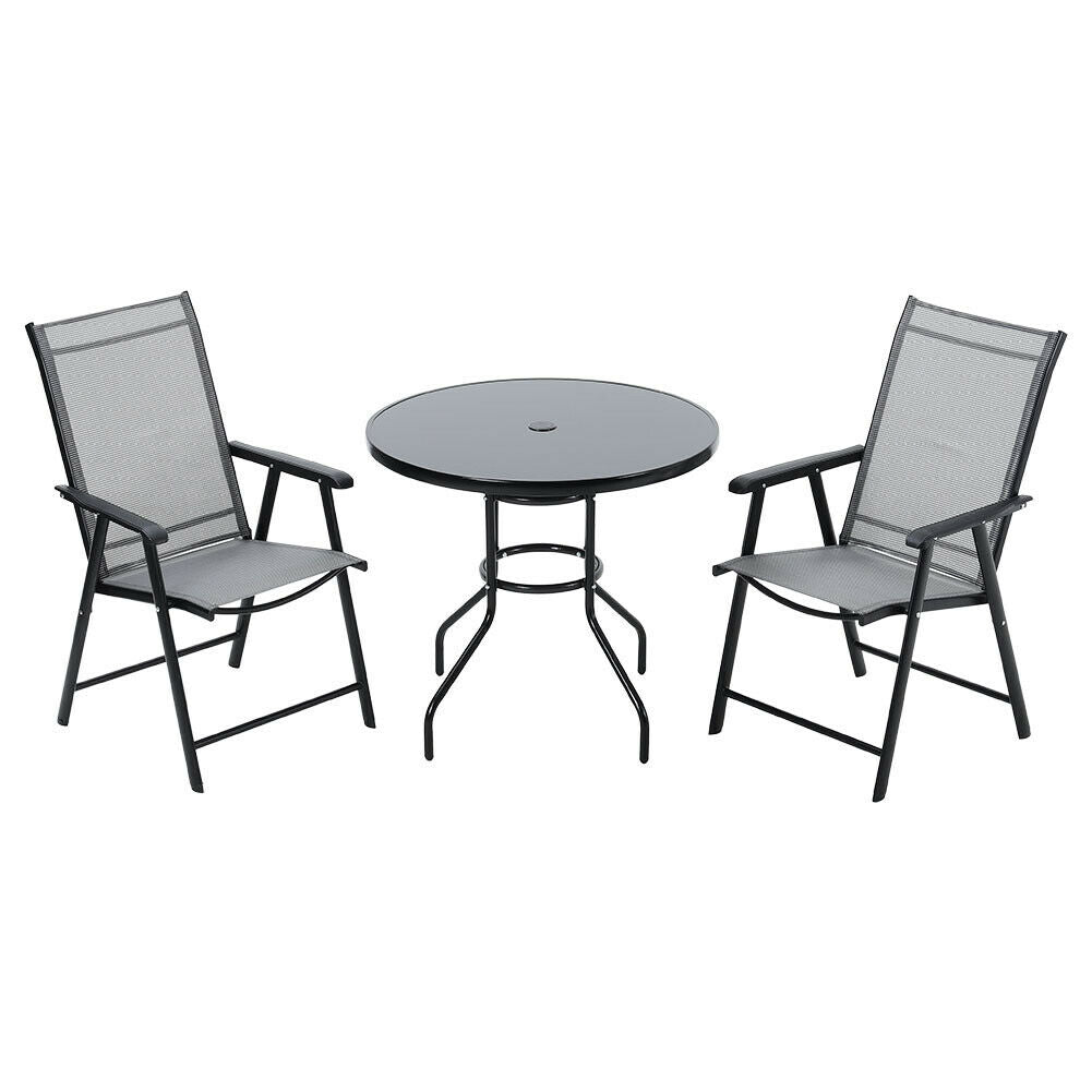 Black Parasol Table Dining Set Garden Folding Chairs 2/4 Seaters Patio Bistro UK
