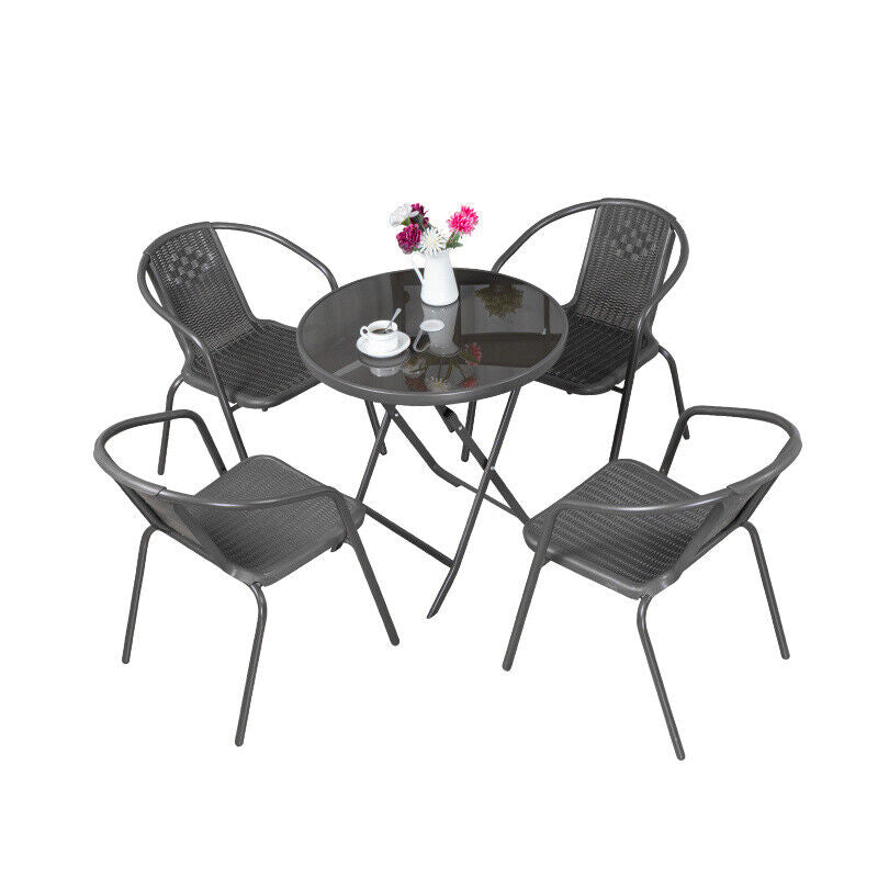 Garden Bistro Furniture Set Patio Folding Gloss Table 4 Chairs In/Outdoor Rattan