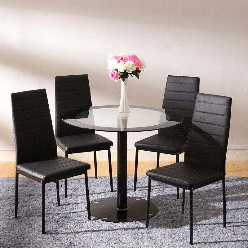 2/4x Faux Leather Dining Chairs Round Tempered Glass Dining Table DiningRoom Set
