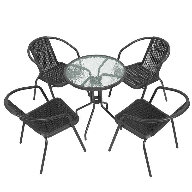 Black Wicker Bistro Set Table Chair Patio Garden In/Outdoor Furniture Diner Home