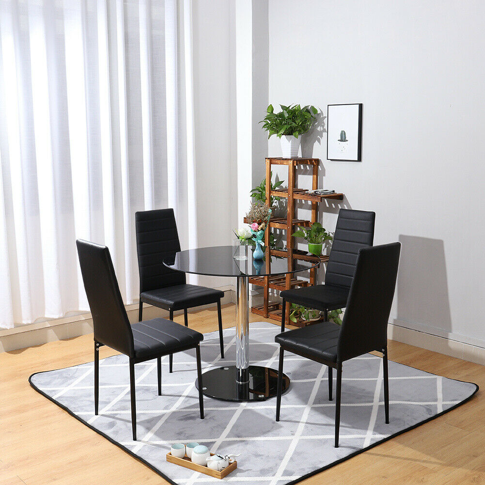 3/5pc Set Black Glass Dining Table And 2/4 Chairs Kitchen Balcony Cafe Furniture