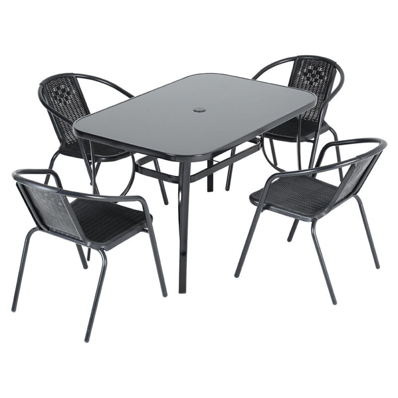 120cm Garden Dining Table Folding/Rattan Bistro Chair for Patio Balcony Backyard