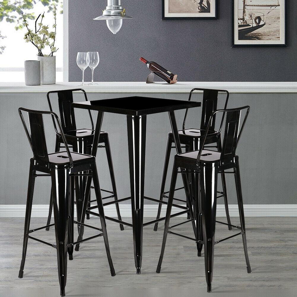 Industrial Metal Tall Table 4pcs Bar Stool Chair Breakfast Cafe Tolix Furniture
