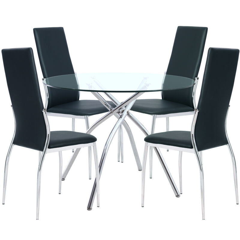 100CM Glass Dining Table Leather 2/4Chairs Set Kitchen Home Furniture Dinner Set