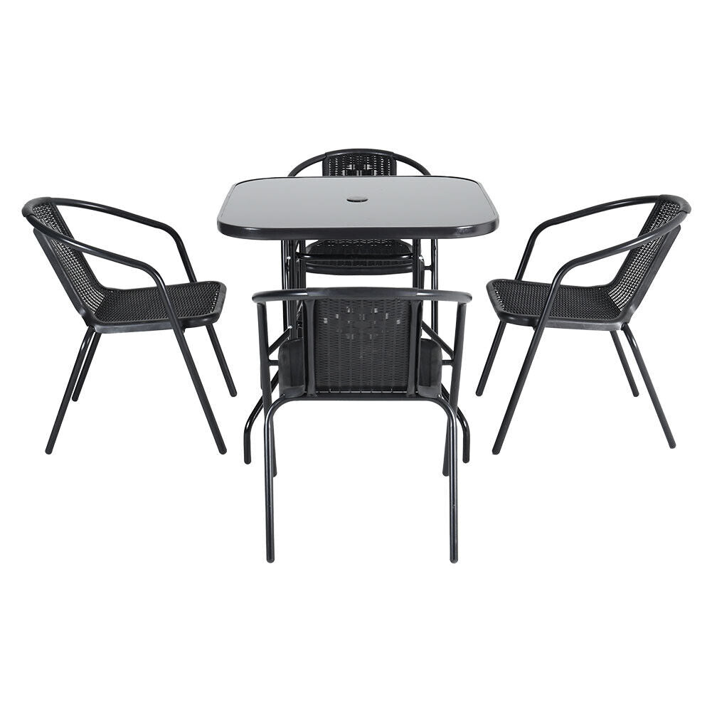 Square Table Glass Top Coffee Dining Balcony 2/4 Chairs Seat Outdoor Furniture
