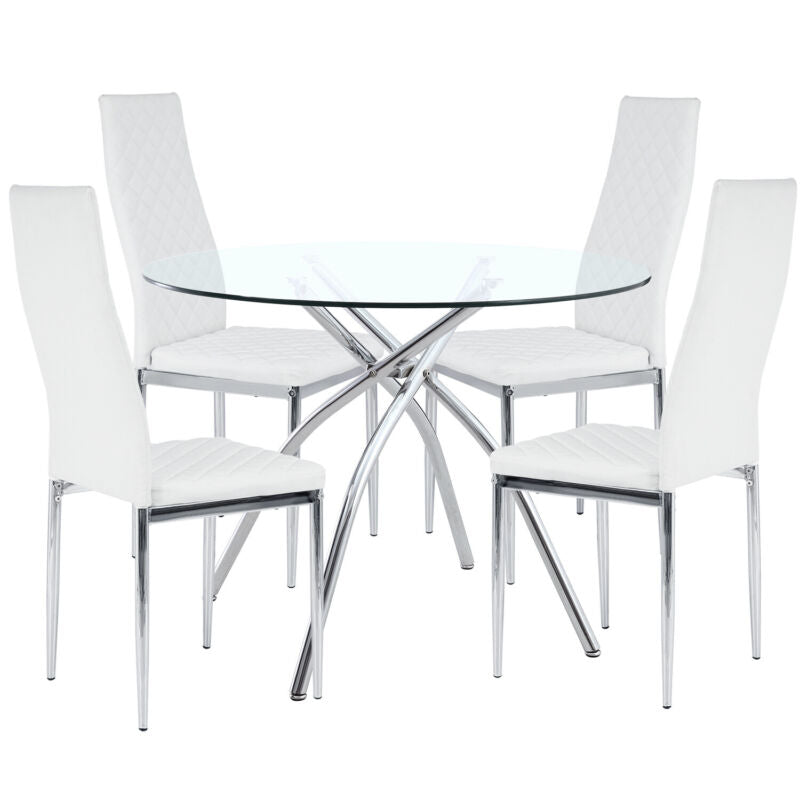 100CM Glass Dining Table Leather 2/4Chairs Set Kitchen Home Furniture Dinner Set