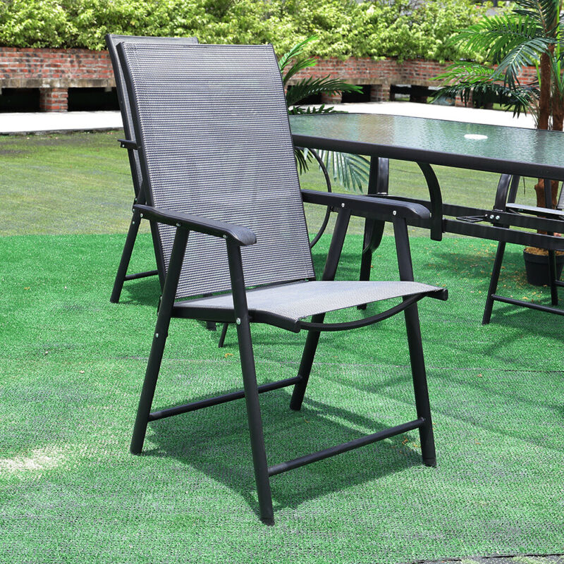 2/4/6 Seaters Patio Furniture Set Metal Indoor Outdoor Garden Table Chairs Black