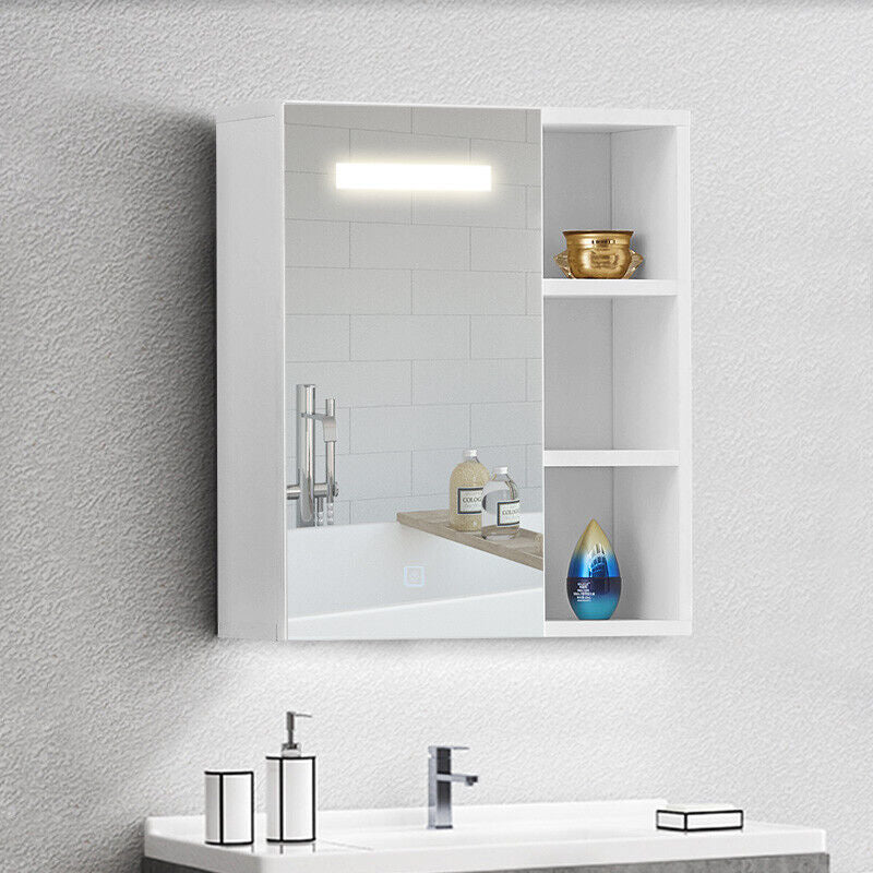 Mirrored Bathroom Cabinet LED White 1/2/3 Doors Mounted Cupboard Wall Mounted