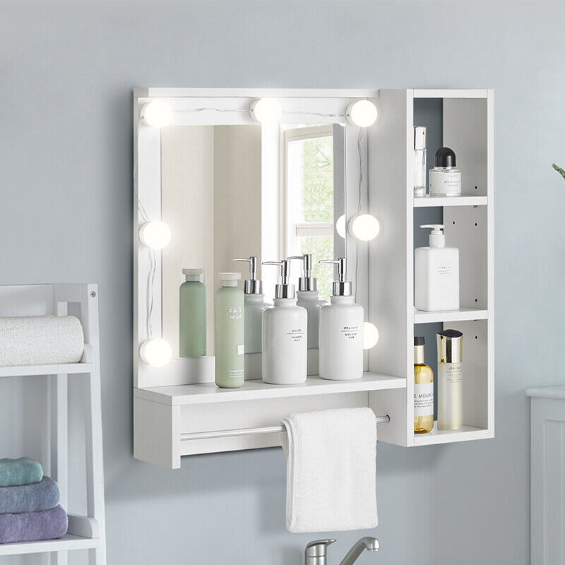 Mirrored Bathroom Cabinet LED White 1/2/3 Doors Mounted Cupboard Wall Mounted