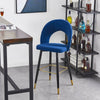 Velvet Bar Stool Modern Breakfast Bar Chair Kitchen Barstool Backrest Metal Legs