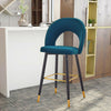 Velvet Bar Stool Modern Breakfast Bar Chair Kitchen Barstool Backrest Metal Legs